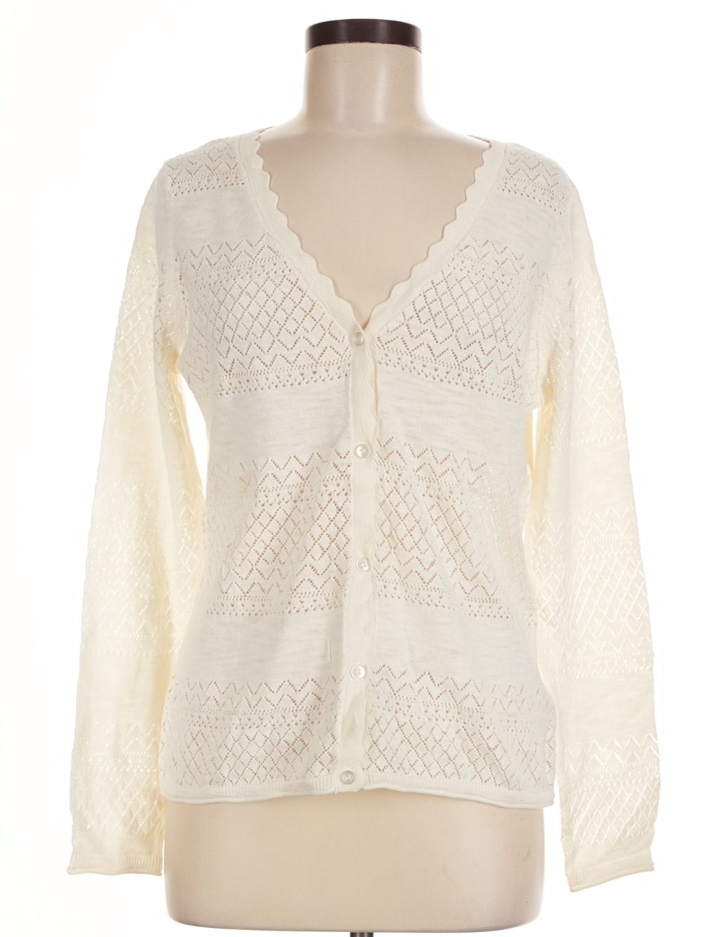 FRYE Open-Knit V-Neck Button Cardigan